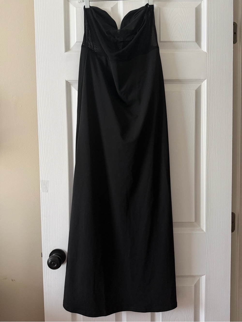 Strapless Black Maxi Dress with Draped Sweetheart Waist